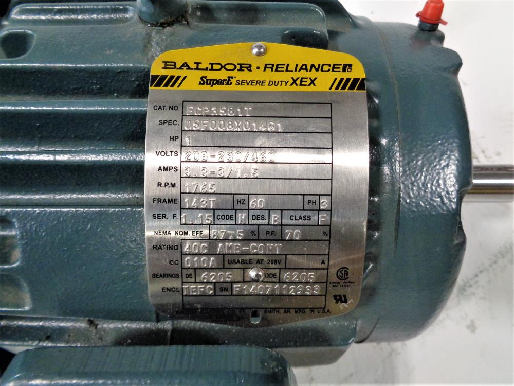 Baldor Reliance 1HP Super-E Severe Duty XEX Motor ECP3581T, 0SF008X01461